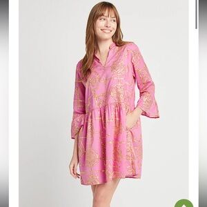 Jude Connally Faith Tiered Cotton Dress‎ Orange Purple Bamboo Lattice